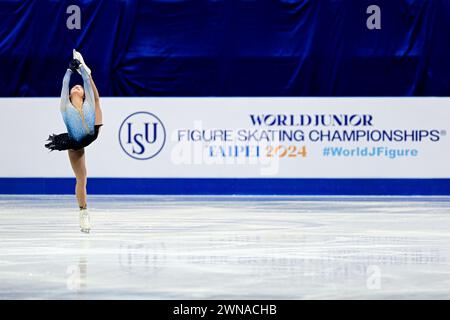 Sherry ZHANG (USA), during Junior Women Free Skating, at the ISU World Junior Figure Skating Championships 2024, at Taipei Arena, on March 1, 2024 in Taipei City, Taiwan. Credit: Raniero Corbelletti/AFLO/Alamy Live News Stock Photo