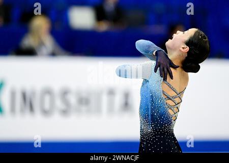 Sherry ZHANG (USA), during Junior Women Free Skating, at the ISU World Junior Figure Skating Championships 2024, at Taipei Arena, on March 1, 2024 in Taipei City, Taiwan. Credit: Raniero Corbelletti/AFLO/Alamy Live News Stock Photo