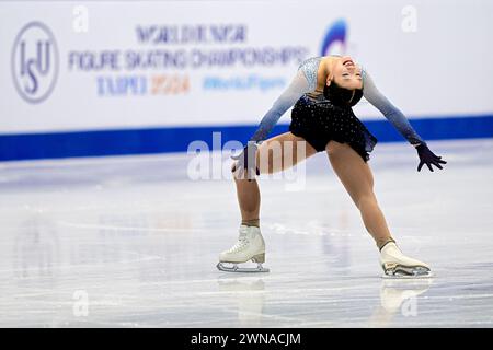 Sherry ZHANG (USA), during Junior Women Free Skating, at the ISU World Junior Figure Skating Championships 2024, at Taipei Arena, on March 1, 2024 in Taipei City, Taiwan. Credit: Raniero Corbelletti/AFLO/Alamy Live News Stock Photo