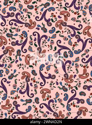 Vibrant swirling patterns on pink backdrop in illustration Stock Photo