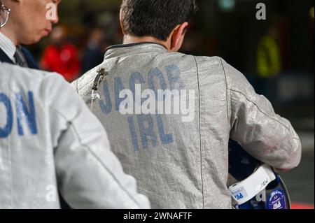 Padua, Italy. 01st Mar, 2024. Jacob (IRL) during Fencing Team World Cup, Sword match in Padua, Italy, March 01 2024 Credit: Independent Photo Agency/Alamy Live News Stock Photo