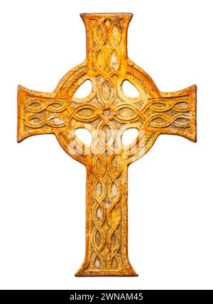 Rusty Celtic Cross Cut Out on White. Stock Photo