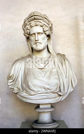 Bust of emperor Antoninus Pius (86-161) portrayed as an Arval Brother. Copy. Original conserved at Louvre Museum. National Roman Museum (Baths of Dioc Stock Photo
