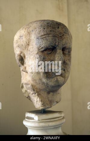 Portrait of roman emperor Vespasian (24-79). National Roman Museum (Baths of Diocletian). Rome. Italy. Stock Photo