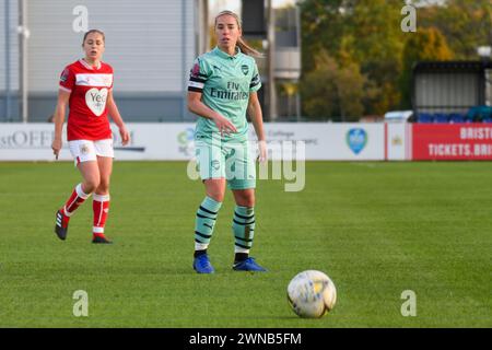 Bristol, England. 28 October 2018. Jordan Nobbs of Arsenal during the FA Women's Super League game between Bristol City and Arsenal at Stoke Gifford Stadium in Bristol, England, UK on 28 October 2018. Credit: Duncan Thomas/Majestic Media. Stock Photo