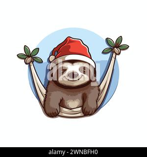 Sleeping sloth in santa hat. Vector illustration. Stock Vector
