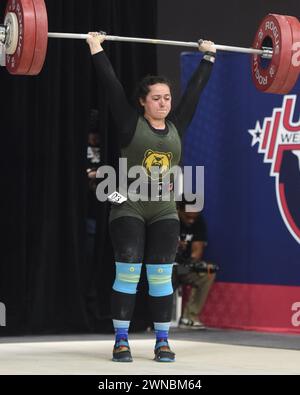 Columbus, Ohio, United States. Mar 1 Feb, 2024. Estelle Rohr clean and jerks 130kgs in the Women's Weightlifting Championships at the Arnold Sports Festival in Columbus, Ohio, USA. Credit: Brent Clark/Alamy Live News Stock Photo