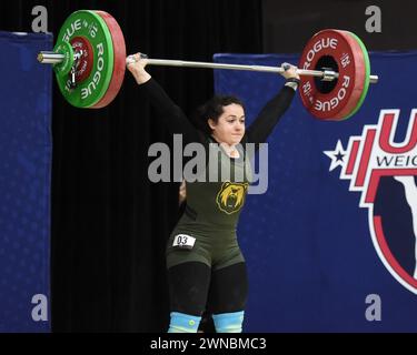 Columbus, Ohio, United States. Mar 1 Feb, 2024. Estelle Rohr lifts 97kgs in the Women's Weightlifting Championships at the Arnold Sports Festival in Columbus, Ohio, USA. Credit: Brent Clark/Alamy Live News Stock Photo