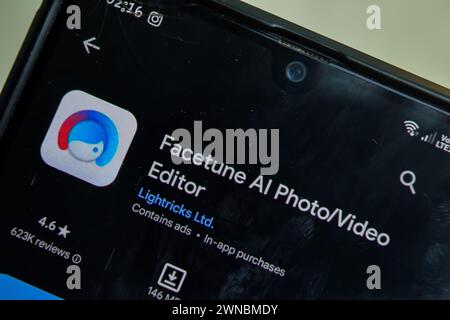 Facetune AI Photo or Video Editor application on Smartphone screen. Facetune is a freeware web browser developed by Lighttricks Ltd. Bekasi, Indonesia Stock Photo