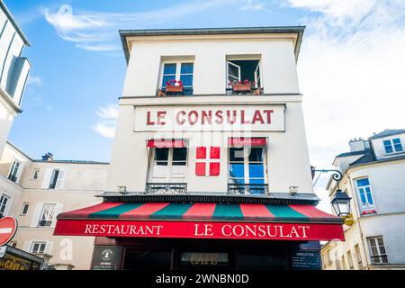 Le Consulat cafe in Montmartre, an authentic village in the heart of Paris, France Stock Photo