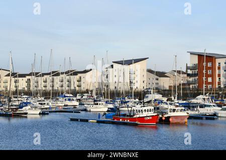 fishing and sailing boats in Ardrossan harbour marina Stock Photo