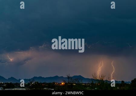 Lightning storm during monsoon season in Arizona Stock Photo