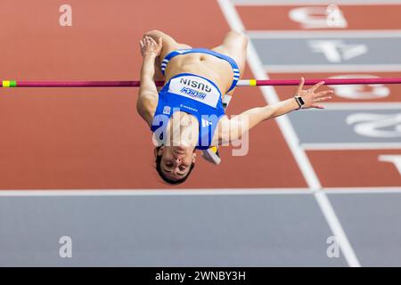 Glasgow, Scotland. 01 March 2024.  Tatiana GUSIN (GRE) clears the bar in the high jump event, eventually finishing in 7th place   Credit: Raymond Davies / Alamy Live News Stock Photo