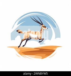 Wild african antelope jumping in the desert. Vector illustration. Stock Vector
