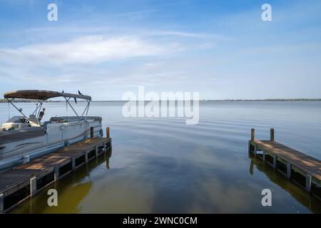 Pontoon boat on a lake in Florida Stock Photo