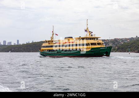 Sydney ferry, MV Queenscliff on Sydney harbour heading to Manly ferry wharf,NSW,Australia,cloudy day in 2024 Stock Photo