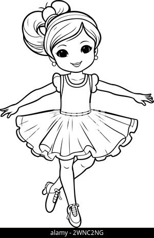 Cute little ballerina in a tutu. Black and white vector illustration ...