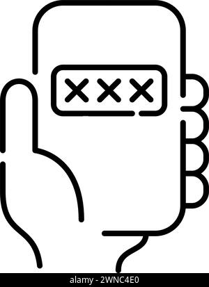 Hand holding phone with password dialog box. Pixel perfect vector icon Stock Vector