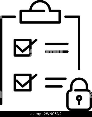 Checklist on clipboard and lock. Secure data. Pixel perfect vector icon Stock Vector
