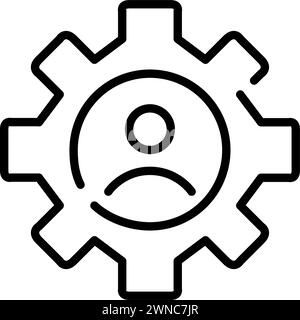 User profile silhouette merged with a cogwheel for personal account settings customization. Pixel perfect vector icon Stock Vector