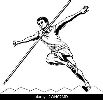 Athlete man with javelin. Black and white illustration Stock Vector ...