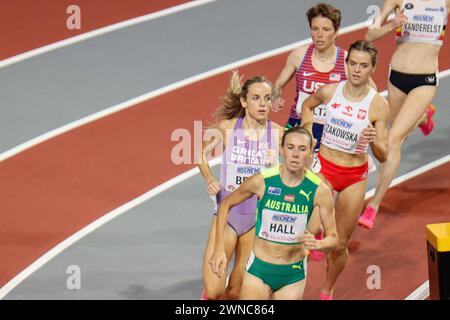 Glasgow, UK. 01st Mar, 2024. Emirates Arena, Glasgow, Scotland - Friday 1st March: Georgia Bell (Great Britain and Northern Ireland - GBR) competes in the 1500 Metres Heats during the World Athletics Indoor Championships Glasgow 2024 at Emirates Arena on Friday 1st March 2024 (Claire Jeffrey/SPP) Credit: SPP Sport Press Photo. /Alamy Live News Stock Photo