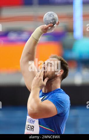 Glasgow, UK. 01st Mar, 2024. Emirates Arena, Glasgow, Scotland - Friday 1st March: Zane WEIR (Italy - ITA) competes in the Shot Put Final during the World Athletics Indoor Championships Glasgow 2024 at Emirates Arena on Friday 1st March 2024 (Claire Jeffrey/SPP) Credit: SPP Sport Press Photo. /Alamy Live News Stock Photo