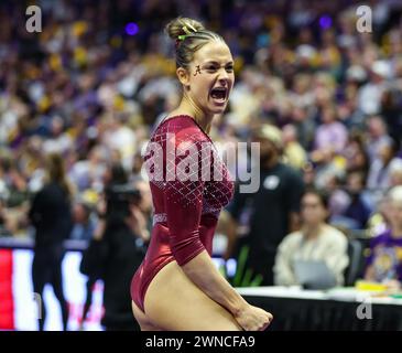 Alabama gymnast Gabby Gladieux celebrates her 9.800 on the beam during ...