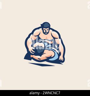 Sumo wrestler logo design template. Sumo wrestler vector illustration. Stock Vector