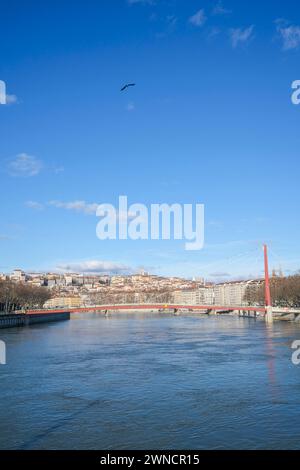 Passerelle du Palais de Justice, Gateway Courthouse, Over the Saone River in Lyon France Stock Photo