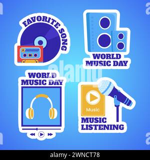 Music Day Label Flat Cartoon Hand Drawn Templates Background Illustration Stock Vector
