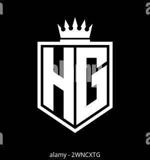 HG Letter bold monogram with shield and crown outline shape with black ...