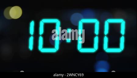 Image of blue digital clock timer changing on black background Stock Photo
