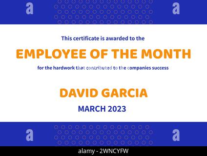 Employee of the month text with name and date on white with decorative ...