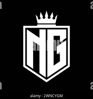 NG Letter bold monogram with shield and crown outline shape with black ...