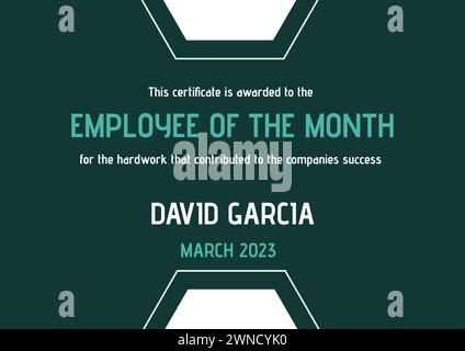 Employee of the month text with name and date on white with decorative ...