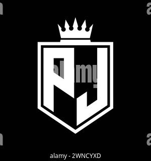 PJ Letter Logo monogram bold shield geometric shape with crown outline ...