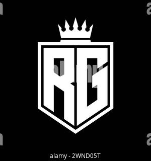 RG Letter Logo monogram bold shield geometric shape with crown outline ...