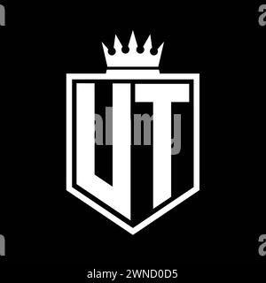 UT Letter Logo monogram bold shield geometric shape with crown outline ...