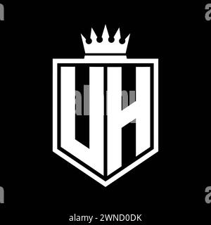 UH Letter Logo monogram bold shield geometric shape with crown outline black and white style design template Stock Photo