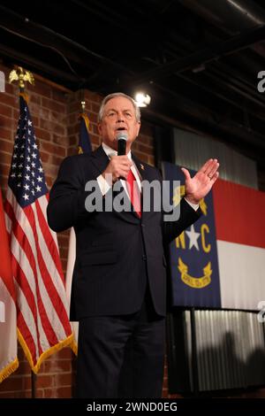 Charlotte, United States. 01st Mar, 2024. U.S. Representative, Ralph Norman, speaks and introduces Presidential candidate, Nicki Halley, at Norfolk Hall at Suffolk Punch on March 1, 2024 in Charlotte, North Carolina. Credit: The Photo Access/Alamy Live News Stock Photo