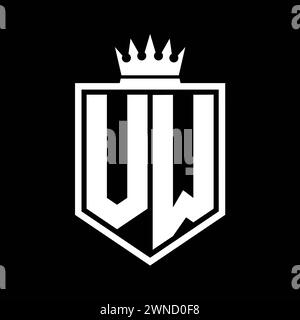 VW Letter bold monogram with shield and crown outline shape with black ...