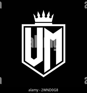 VM Letter bold monogram with shield and crown outline shape with black ...