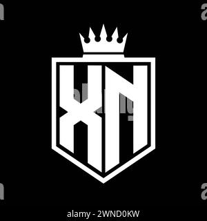 XN Letter bold monogram with shield and crown outline shape with black ...
