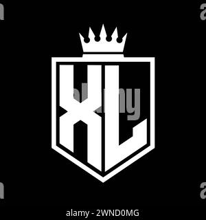 XL Letter bold monogram with shield and crown outline shape with black ...