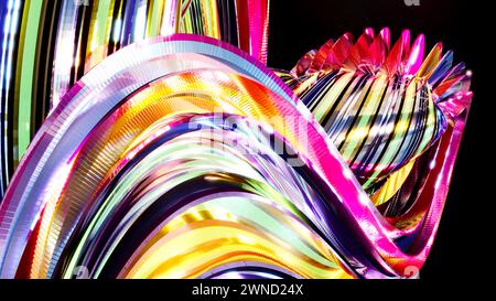3D rendering, Abstract shape glowing twisted and wavy background, layout design innovation technology Stock Photo