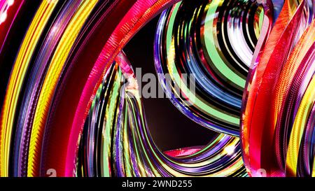 3D rendering, Abstract shape glowing twisted and wavy background, layout design innovation technology Stock Photo