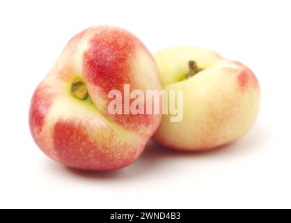chinese flat peaches on white background Stock Photo