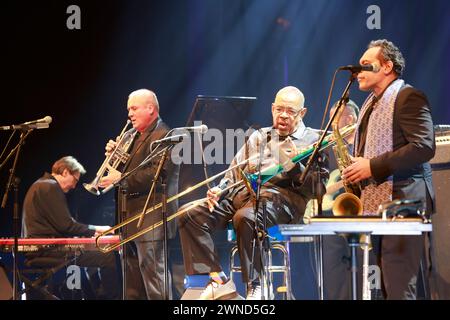 Fred Wesley. American jazzman and trombonist Fred Wesley and The New JB’s in concert at the Éclats d’Email Jazz Édition festival in Limoges. Line-up: Stock Photo