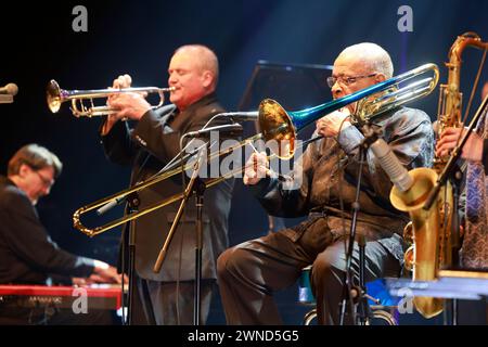 Fred Wesley. American jazzman and trombonist Fred Wesley and The New JB’s in concert at the Éclats d’Email Jazz Édition festival in Limoges. Line-up: Stock Photo